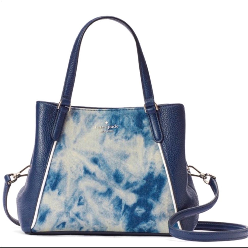 Kate Spade Jackson Blue Tie-Dye Denim & Leather Medium Satchel Crossbody Purse